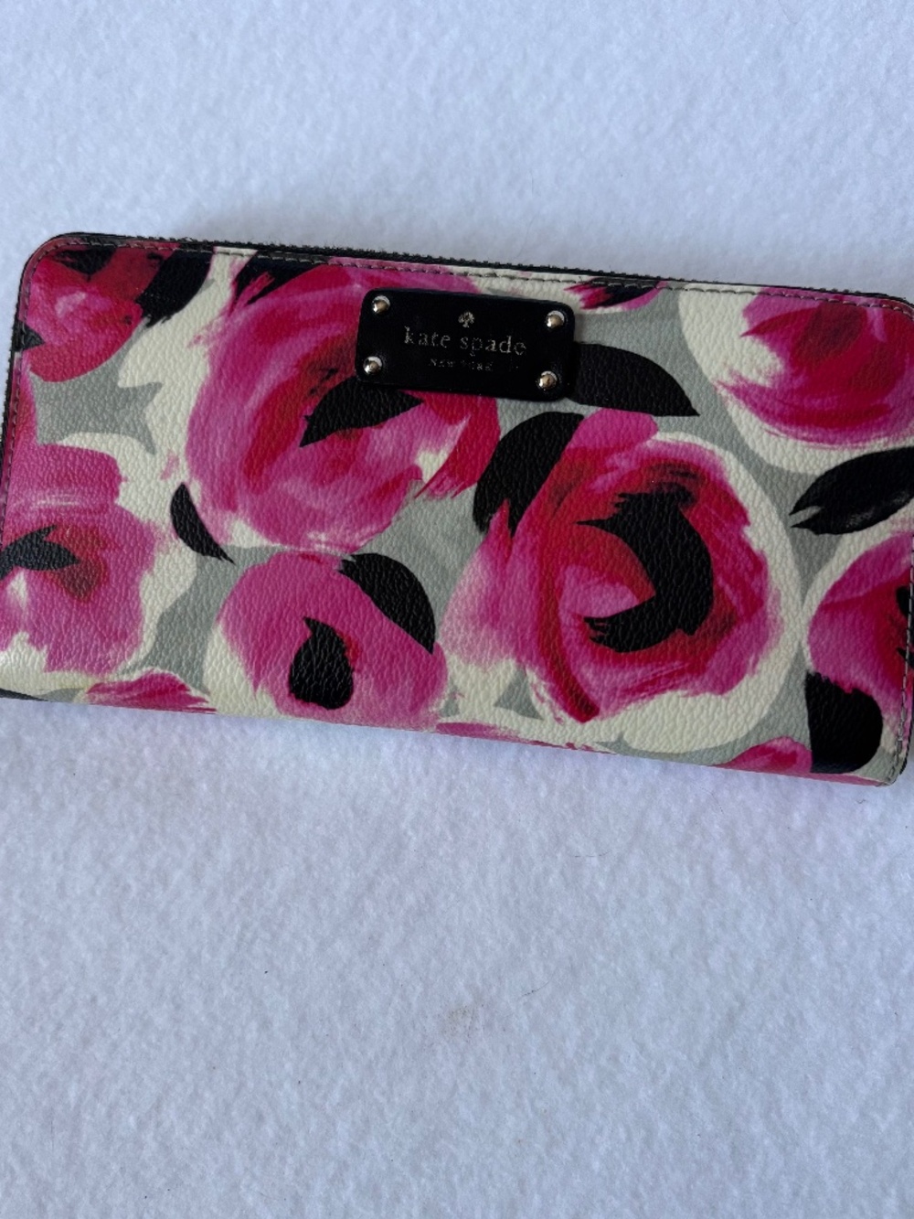 Kate Spade Grove Street Rose Bed Neda Zip Around Wallet Wristlet Floral Pink